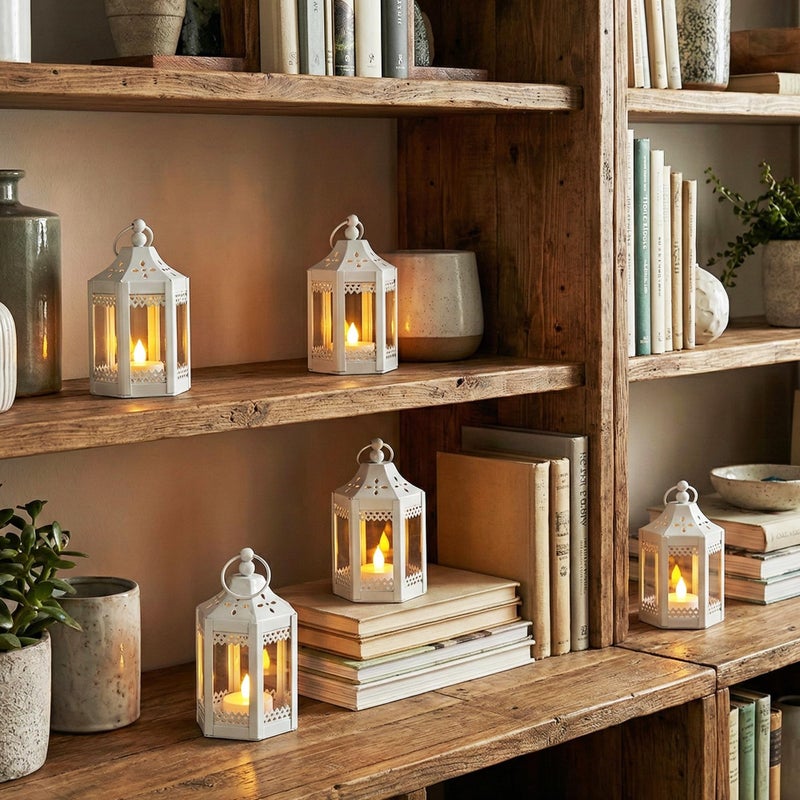 VELA LANTERNS 6pc Mini Small 4.5 Inch Metal Moroccan Lanterns Decorative Candle Tealight Holders for Centerpieces, Ramadan, Home Decor, Weddings, White - Image 3